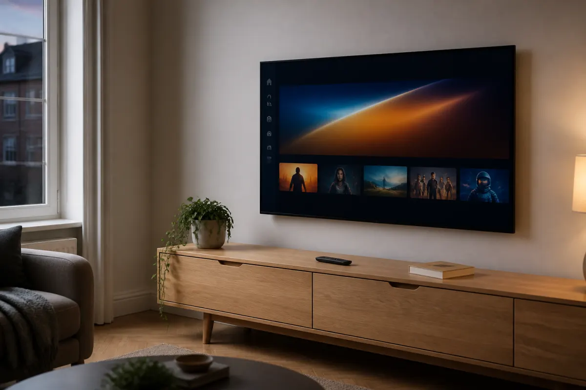 Living room TV ready for Strongchannels IPTV setup
